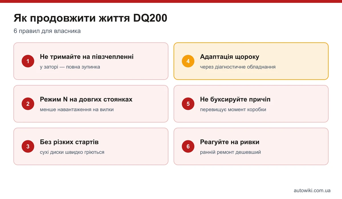 Шість правил для власника DQ200: затори, режим N, старти, адаптація, причіп, реакція на ривки